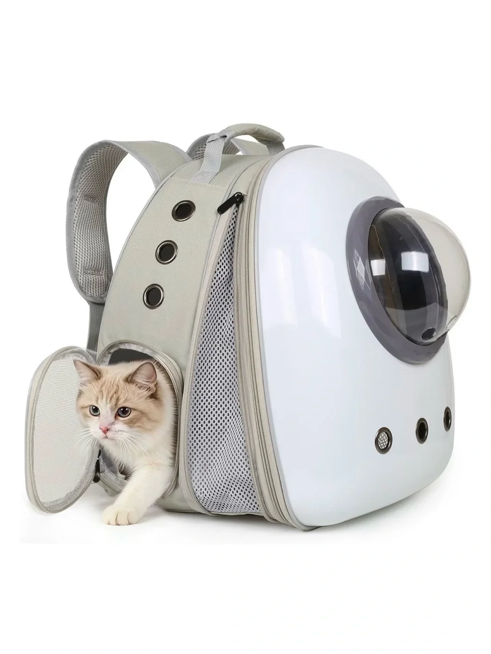 Expandable Bubble Pet Carrier Backpack in Light Gray & White